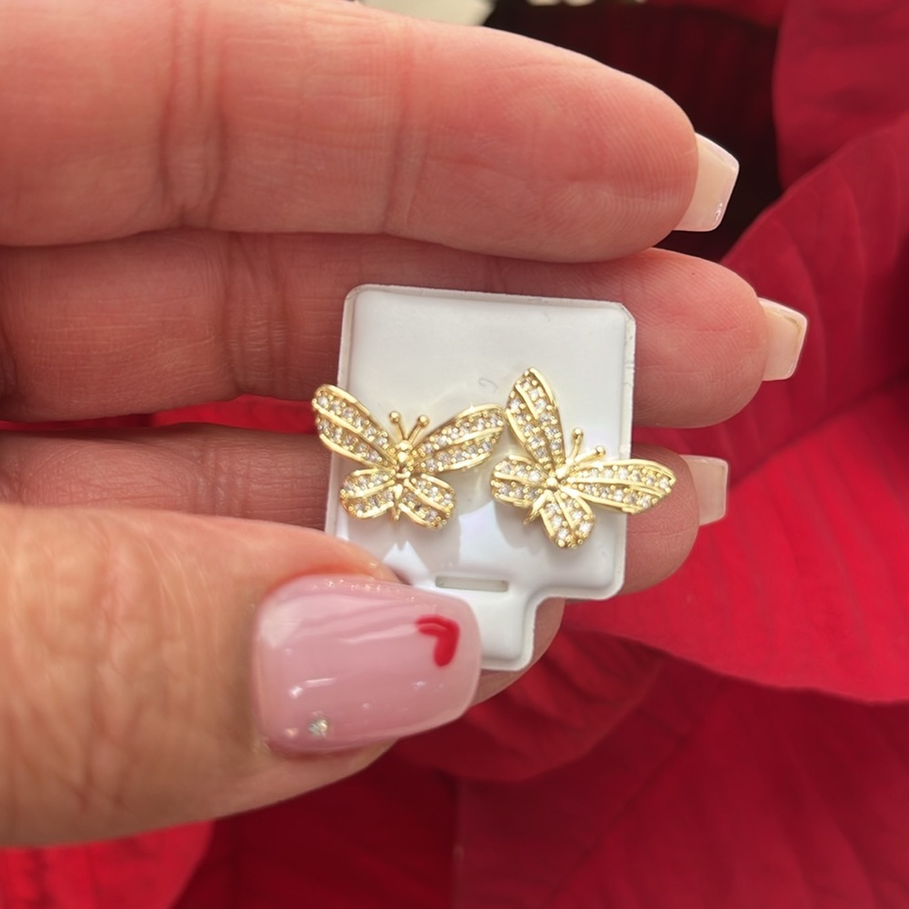 New 14K Gold plated butterfly earrings push back - Picture 6 of 6